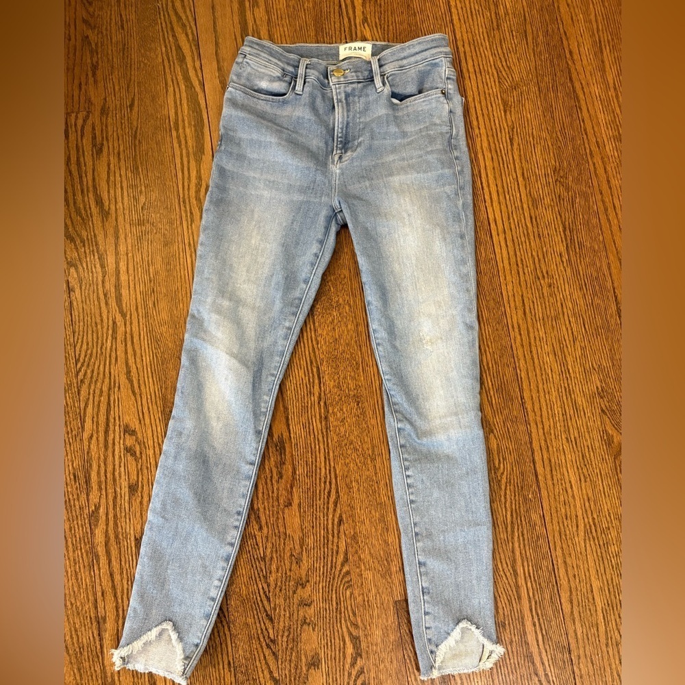 FRAME Le High skinny triangle raw edge jeans 27 - Picture 3 of 7